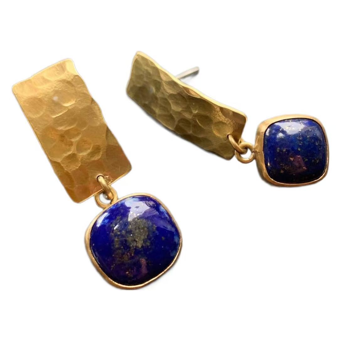 Custom Handcrafted Hammered Gold Lapis-Style Drop Earrings – Private Label Artisan Jewelry OEM