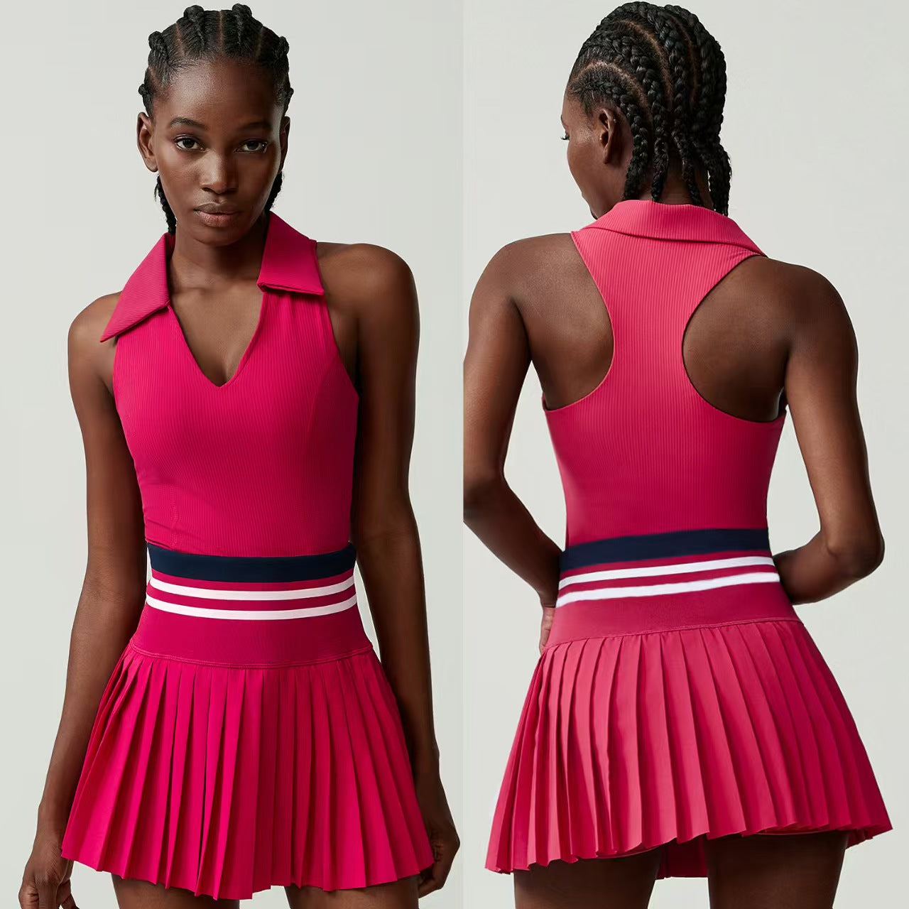 Custom Women’s Sleeveless Polo Top & Pleated Tennis Skirt Set – Private Label Performance Activewear OEM