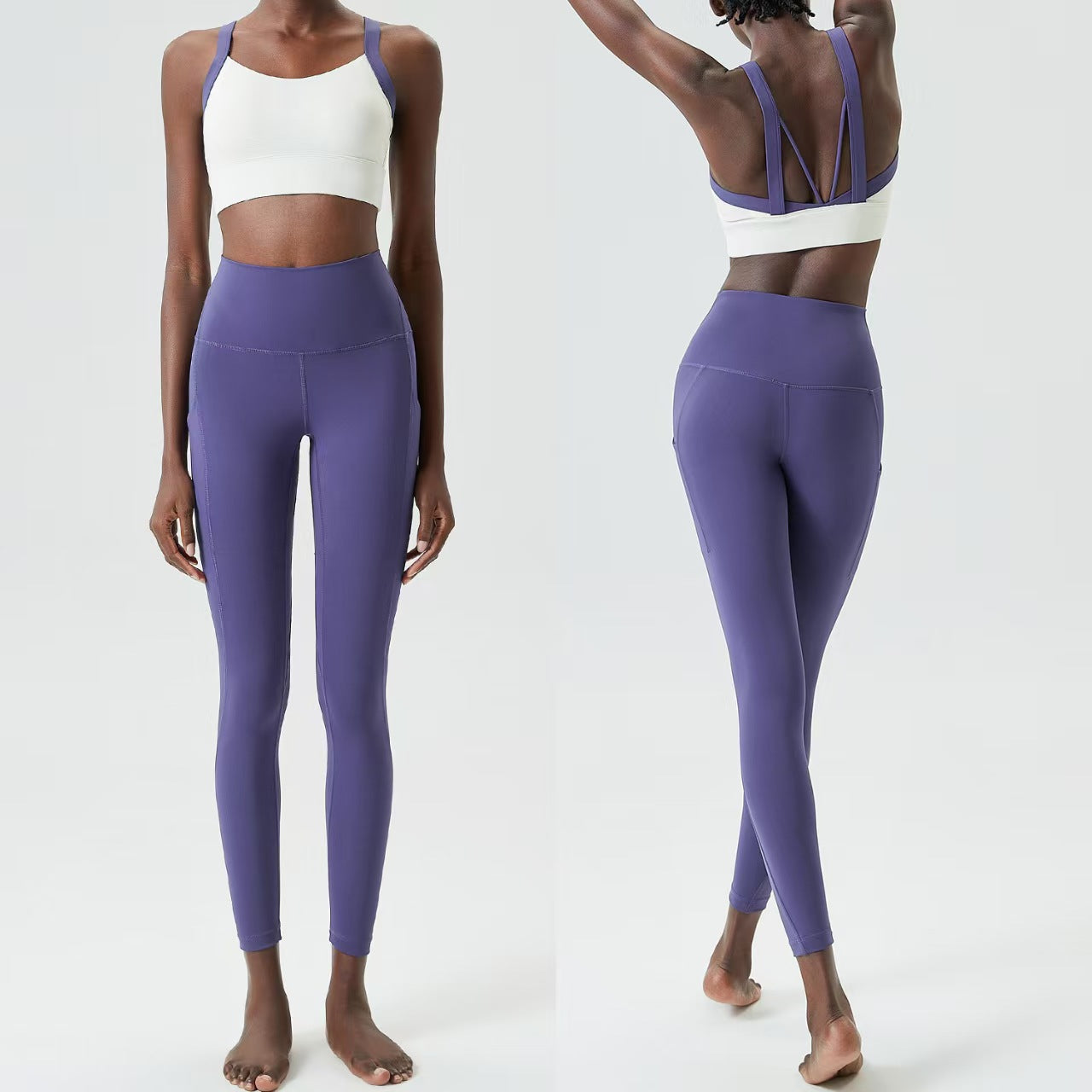 Custom Contrast Strap Sports Bra & High-Waisted Pocket Leggings Collection – Private Label Women’s Activewear OEM