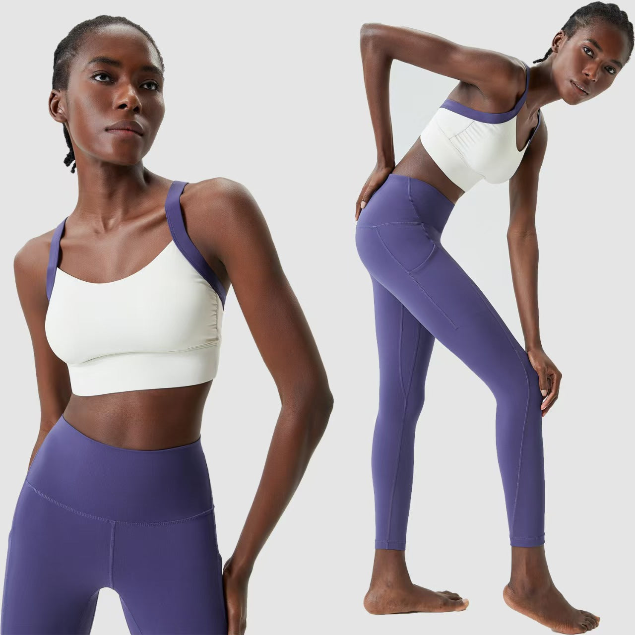Custom Contrast Strap Sports Bra & High-Waisted Pocket Leggings Collection – Private Label Women’s Activewear OEM