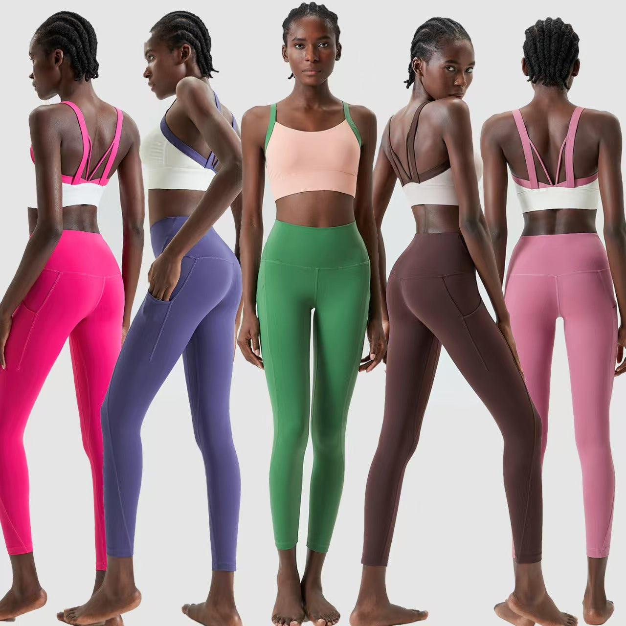 Custom Contrast Strap Sports Bra & High-Waisted Pocket Leggings Collection – Private Label Women’s Activewear OEM