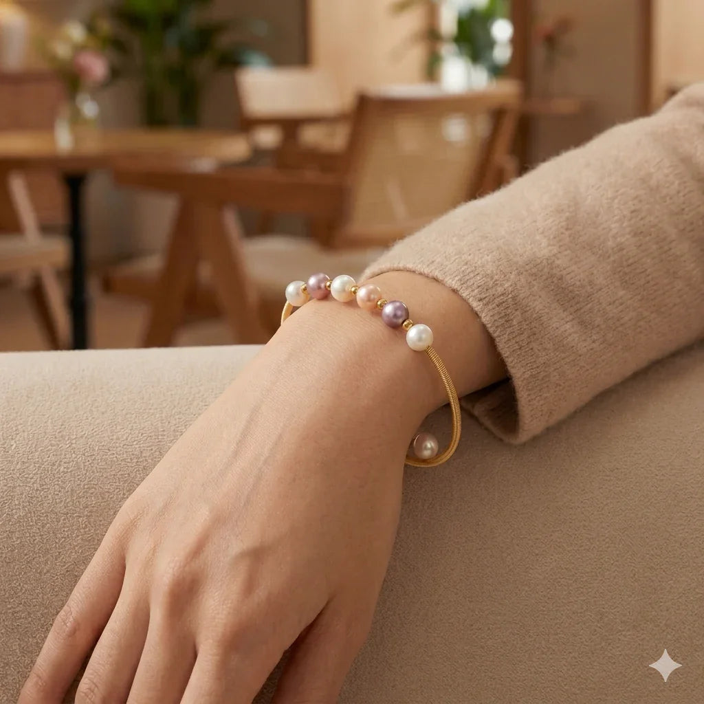 Lumiara 24K Gold Plated Multi-Tone Pearl Charm Bracelet Minimalist Handcrafted
