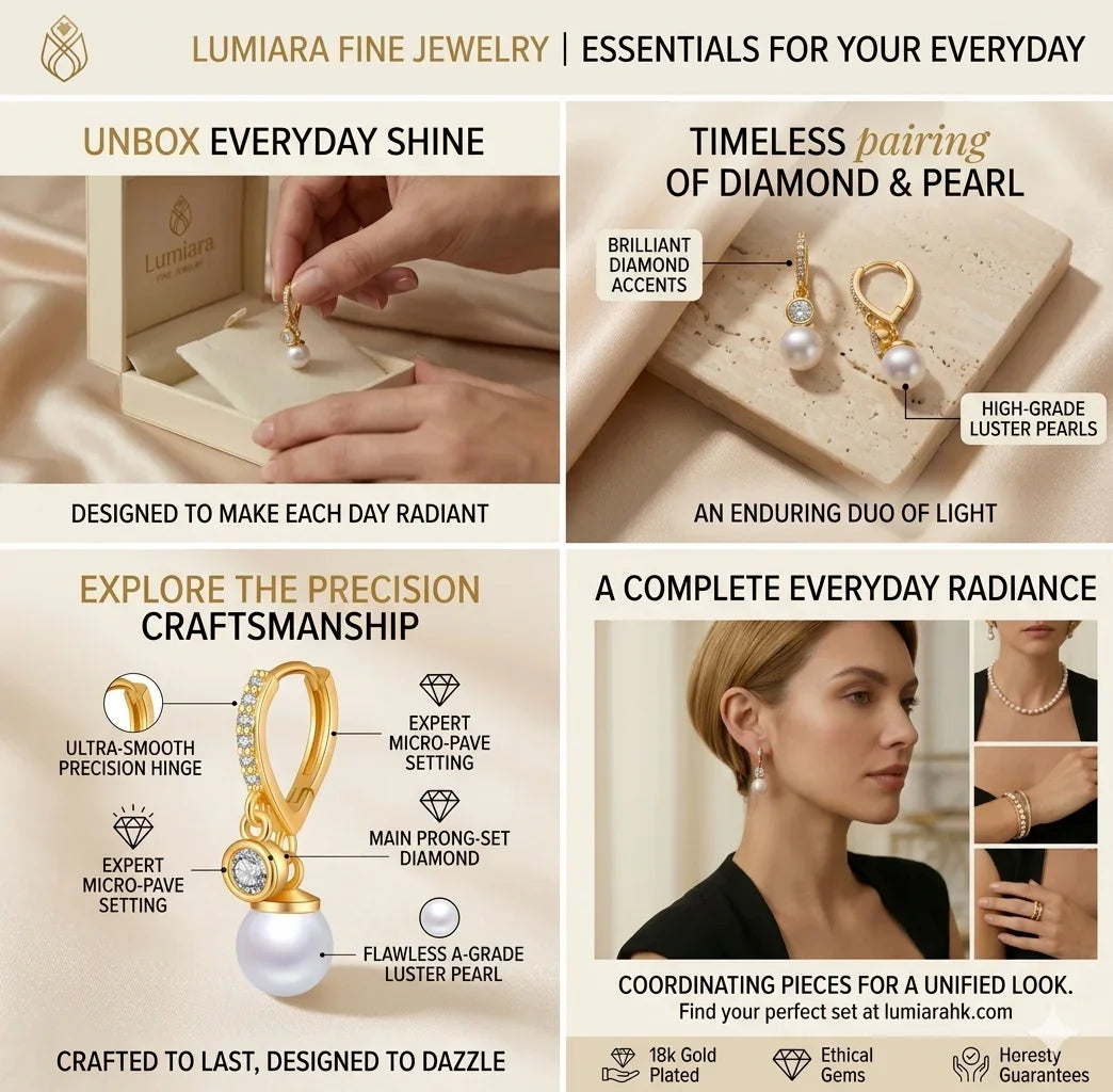 Rhodium Plated CZ Paved Leverback Pearl Hoop Earrings Women I 18K gold with pearl