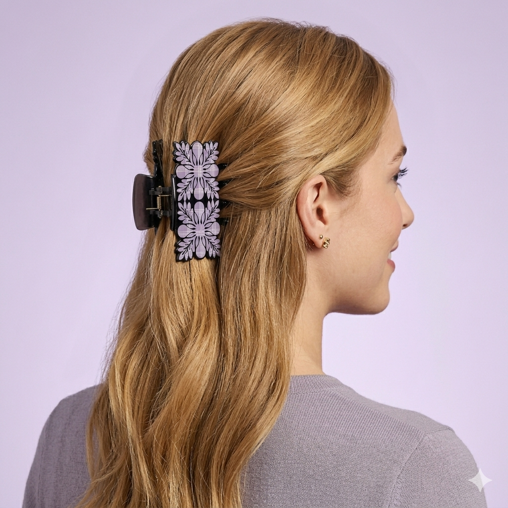 Baroque Symphony Hair Claw Clip – High-End Retro Grid Catch for Thick Hair