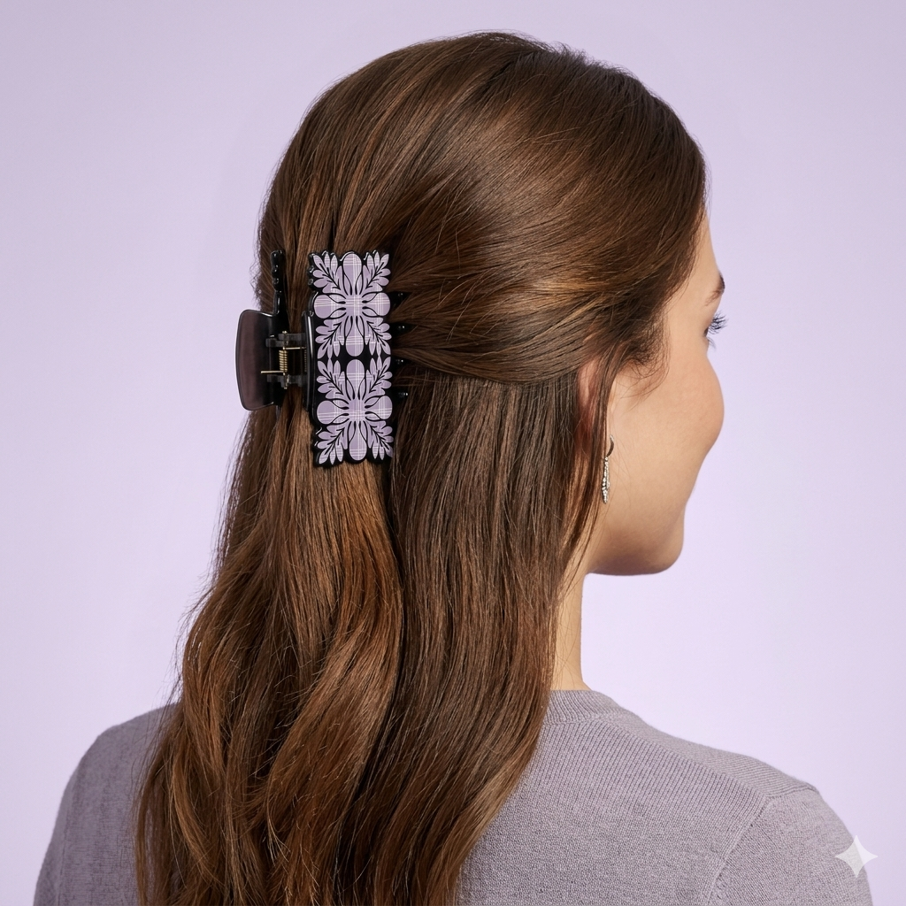 Baroque Symphony Hair Claw Clip – High-End Retro Grid Catch for Thick Hair