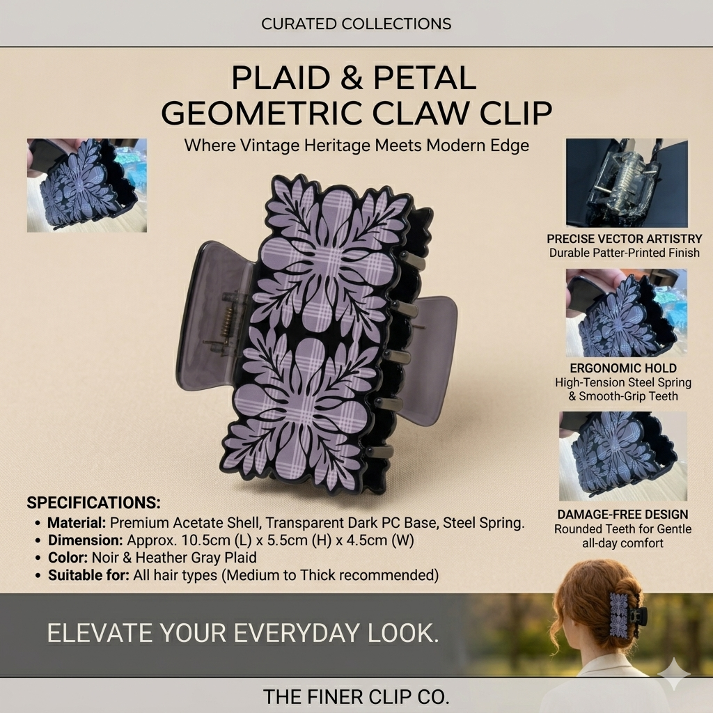 Baroque Symphony Hair Claw Clip – High-End Retro Grid Catch for Thick Hair