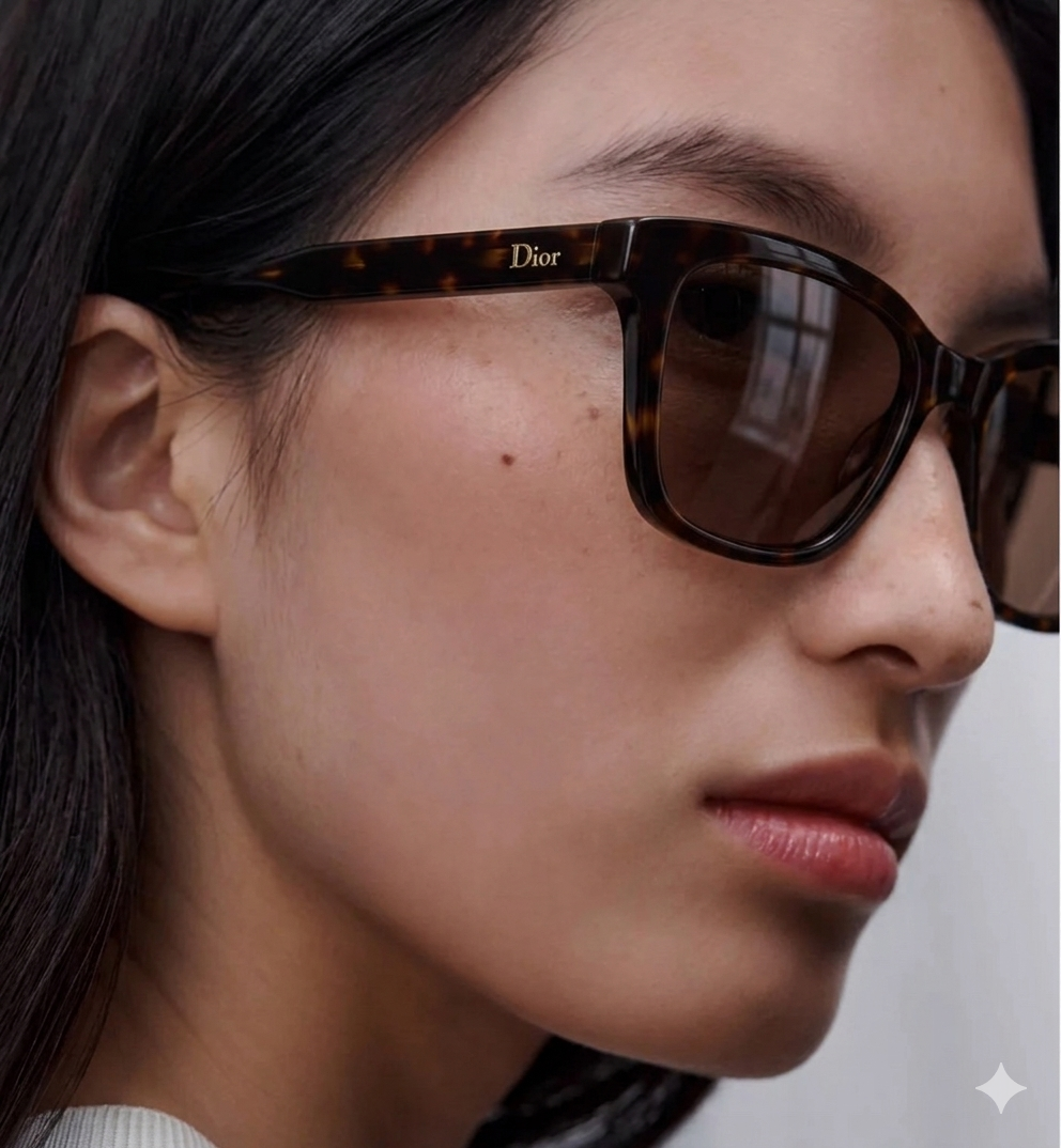 DioRibbon S21, Brown Tortoiseshell-Effect Rectangular Sunglasses