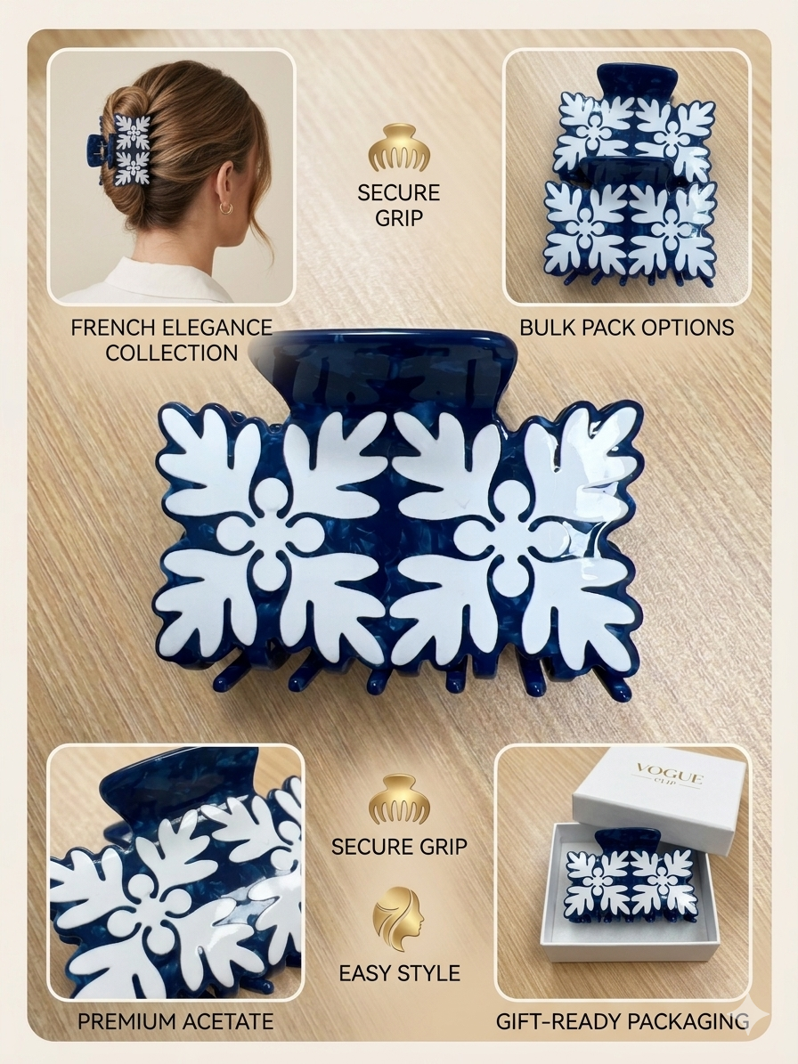 Ocean Breeze Baroque Hair Claw Mediterranean Bloom Cellulose Claw Clip The Lumira 'Aura' Royal Blue Claw