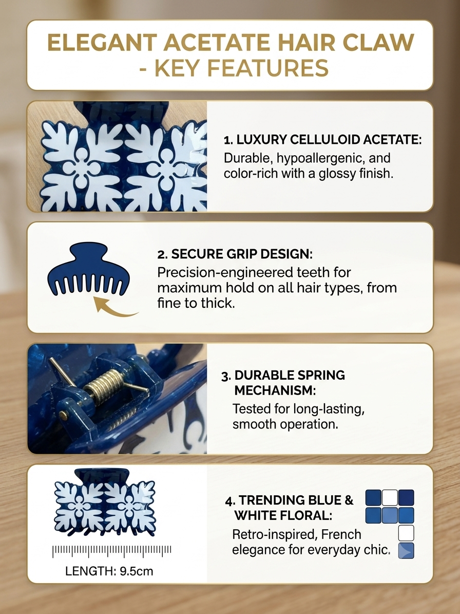 Ocean Breeze Baroque Hair Claw Mediterranean Bloom Cellulose Claw Clip The Lumira 'Aura' Royal Blue Claw