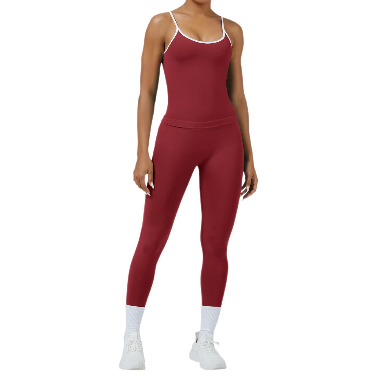 Custom Contrast Trim 3-Piece Activewear Set – Sports Bra, Tank Top, Biker Shorts & Leggings | Private Label OEM