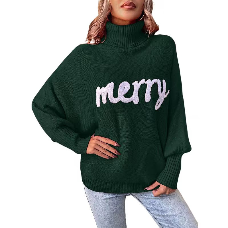 Custom Oversized Christmas Turtleneck Sweater with Chenille Embroidery – Private Label Knitwear OEM