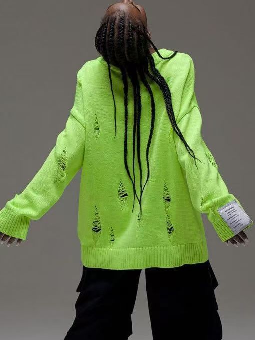 Custom Oversized Distressed Knit Sweater – Unisex Streetwear Private Label OEM