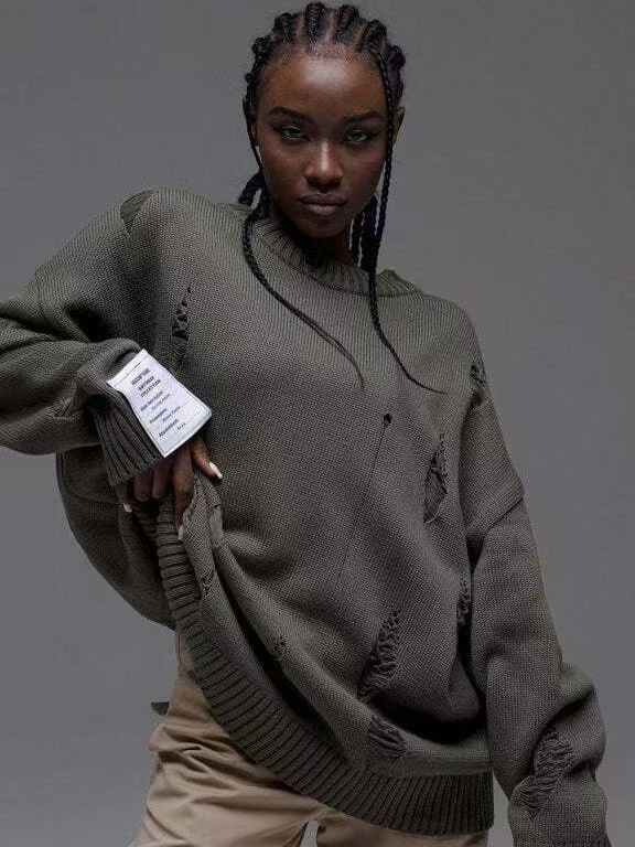 Custom Oversized Distressed Knit Sweater – Unisex Streetwear Private Label OEM