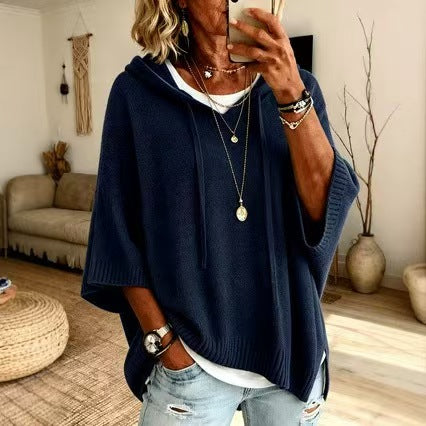 Custom Women’s Oversized Hooded Knit Poncho Sweater – Private Label Knitwear OEM