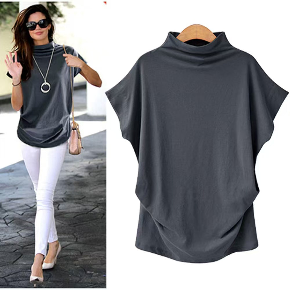 Custom Women’s Mock Neck Batwing Sleeve Draped Tunic Top – Private Label Fashion OEM