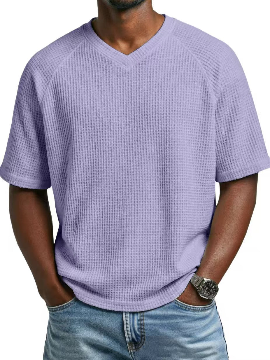 Custom Men’s Waffle Knit V-Neck T-Shirt – Private Label Textured Casualwear OEM