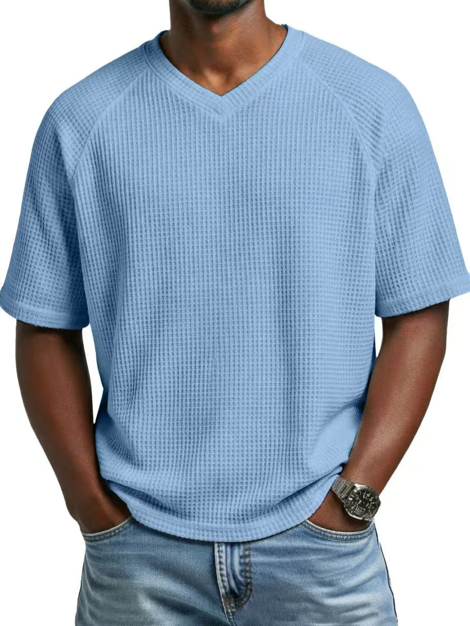 Custom Men’s Waffle Knit V-Neck T-Shirt – Private Label Textured Casualwear OEM