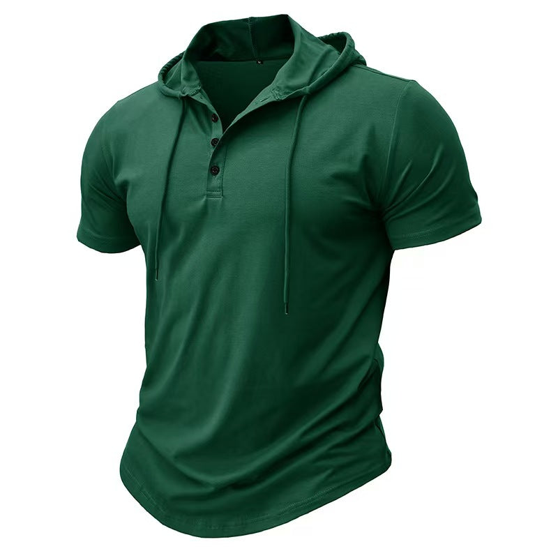 Custom Men’s Short-Sleeve Hooded Henley T-Shirt – Private Label Casualwear OEM