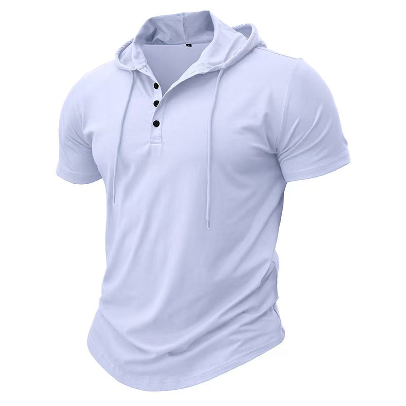 Custom Men’s Short-Sleeve Hooded Henley T-Shirt – Private Label Casualwear OEM