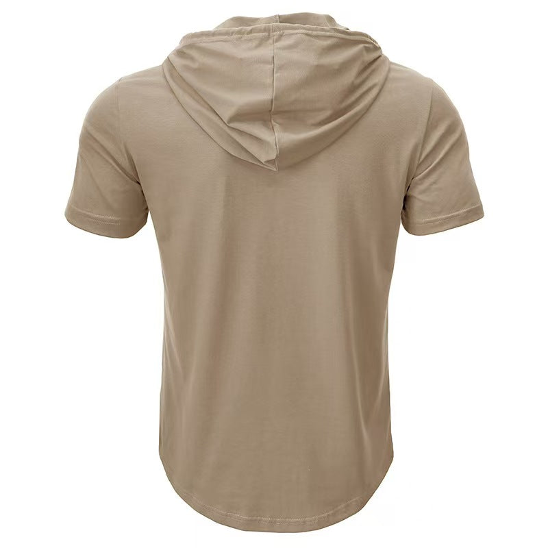 Custom Men’s Short-Sleeve Hooded Henley T-Shirt – Private Label Casualwear OEM