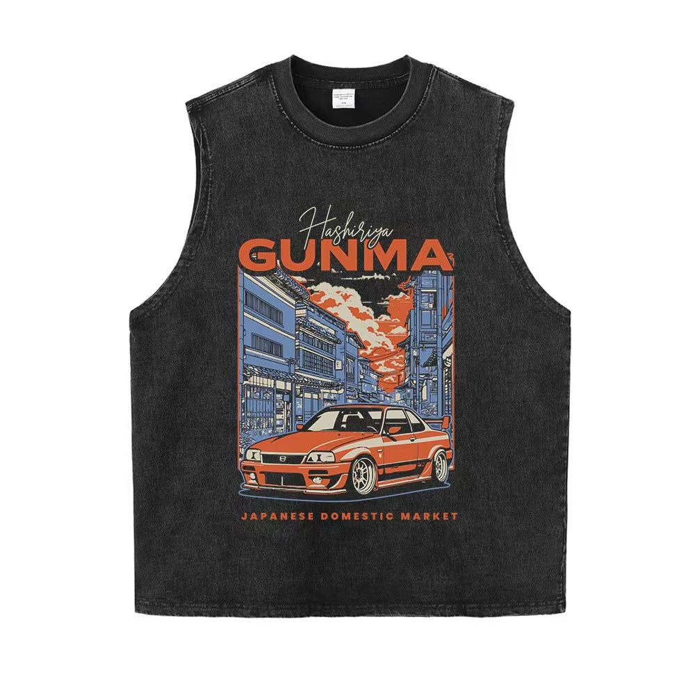Custom Vintage Washed Japanese Automotive Graphic Oversized T-Shirt – Private Label Streetwear OEM