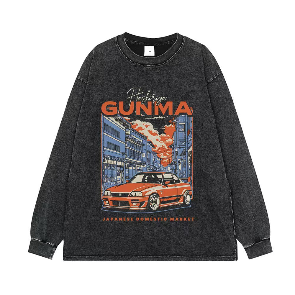 Custom Vintage Washed Japanese Automotive Graphic Oversized T-Shirt – Private Label Streetwear OEM