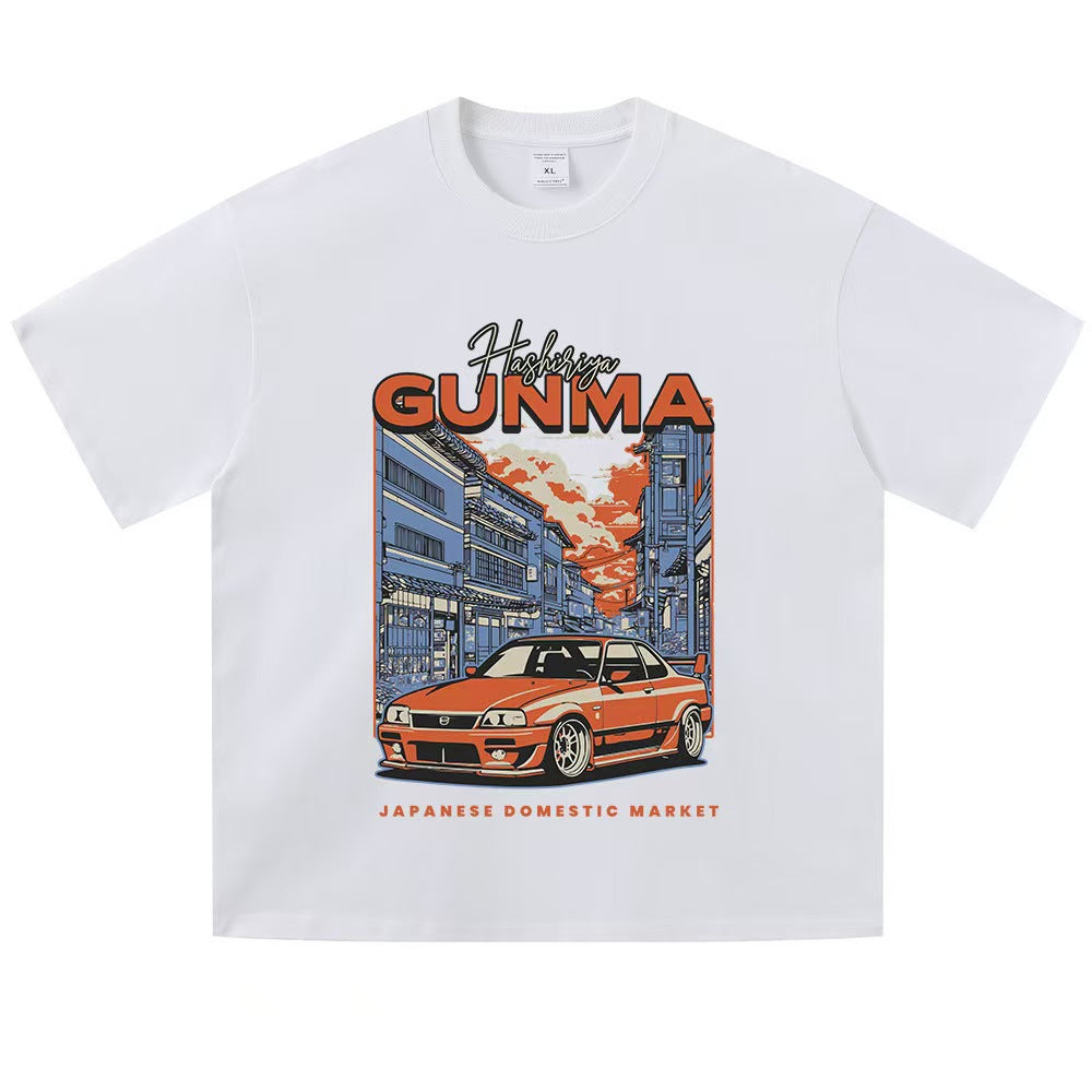 Custom Vintage Washed Japanese Automotive Graphic Oversized T-Shirt – Private Label Streetwear OEM