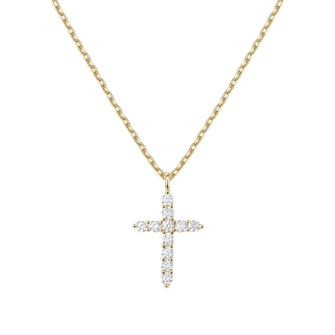 Custom Gold-Plated Cubic Zirconia Cross Pendant Necklace – Private Label Jewelry OEM