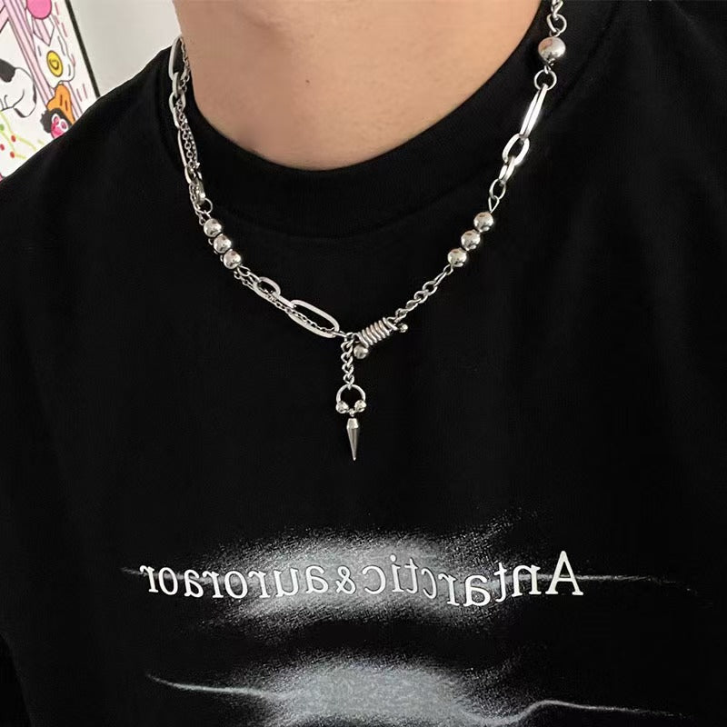 Custom Mixed-Link Stainless Steel Spike Pendant Necklace – Private Label Streetwear Jewelry OEM