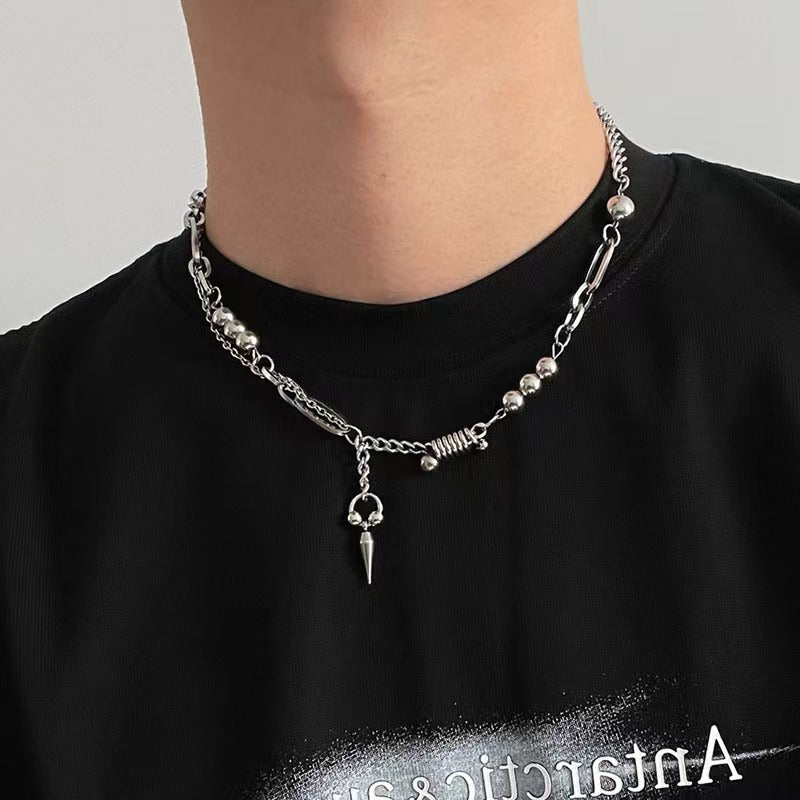 Custom Mixed-Link Stainless Steel Spike Pendant Necklace – Private Label Streetwear Jewelry OEM