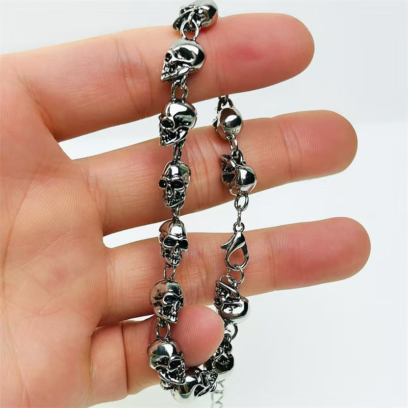Custom Vintage Skull Beaded Chain Bracelet – Stainless Steel Gothic Jewelry OEM