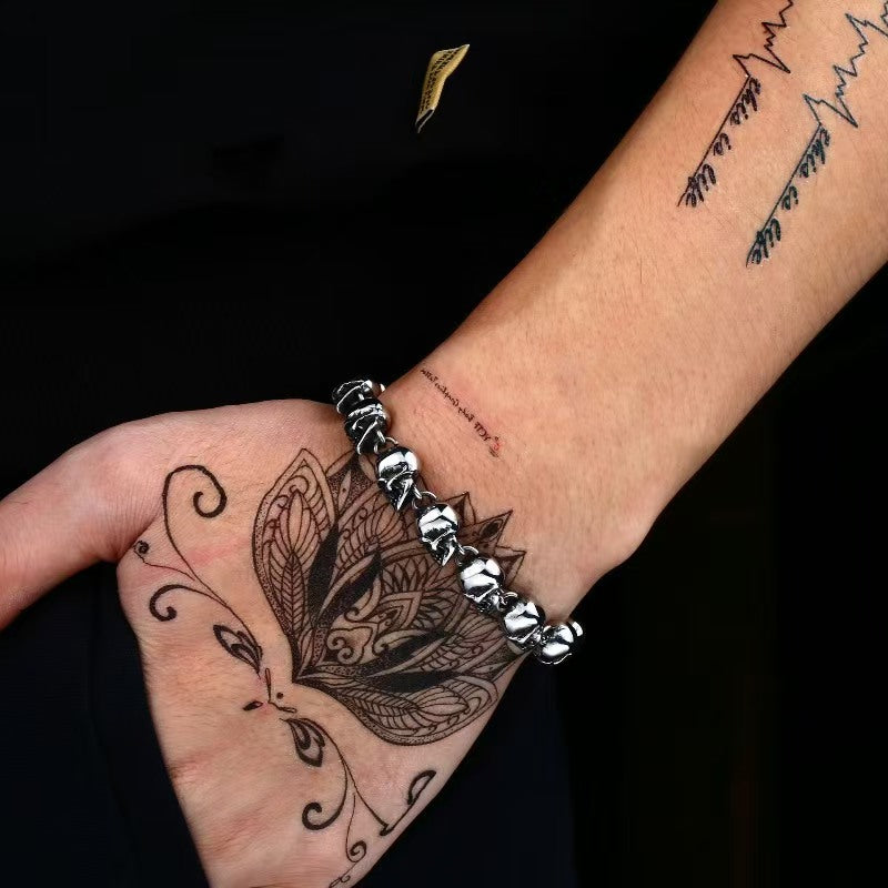 Custom Vintage Skull Beaded Chain Bracelet – Stainless Steel Gothic Jewelry OEM