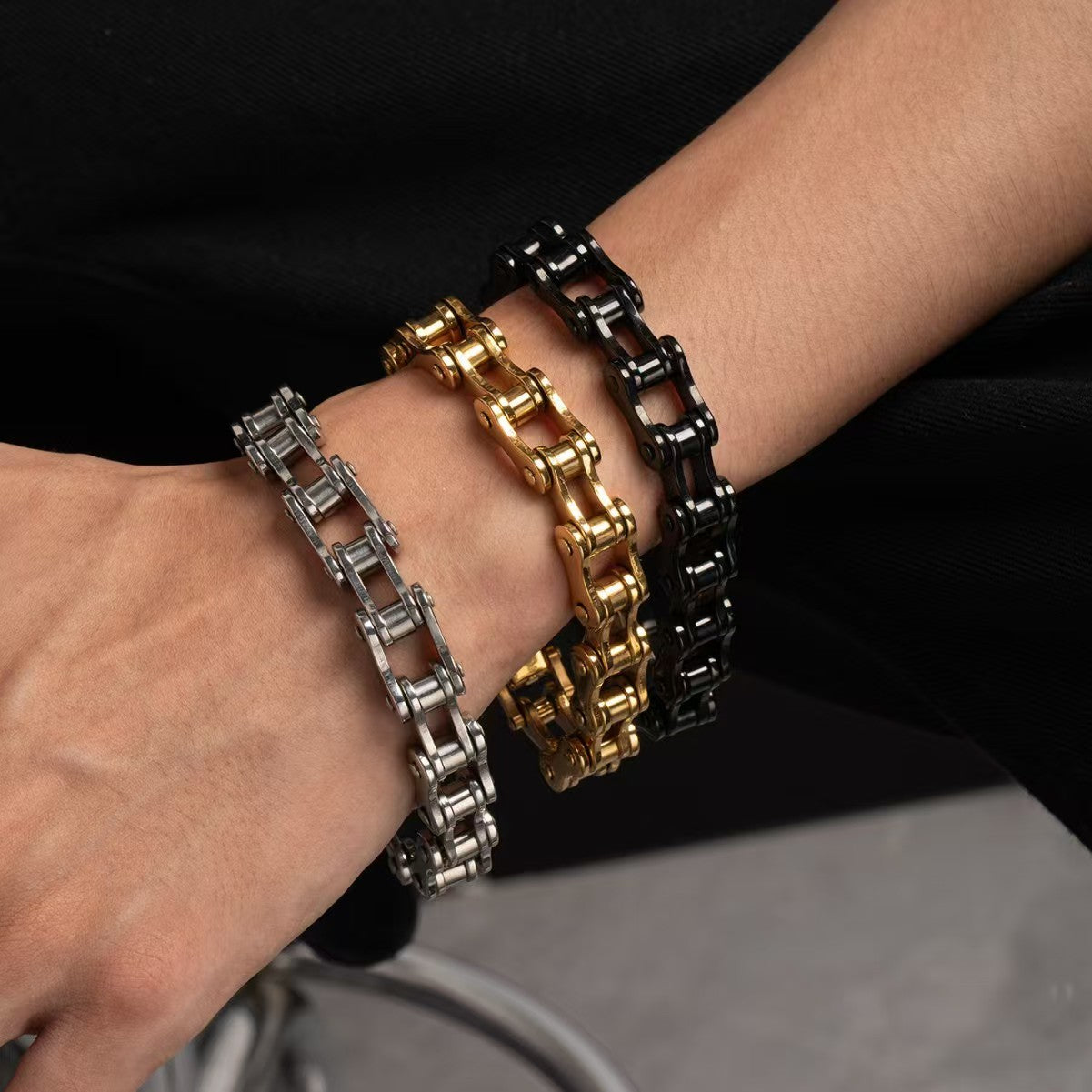Custom Black Stainless Steel Motorcycle Chain Bracelet – Private Label Men’s Jewelry OEM
