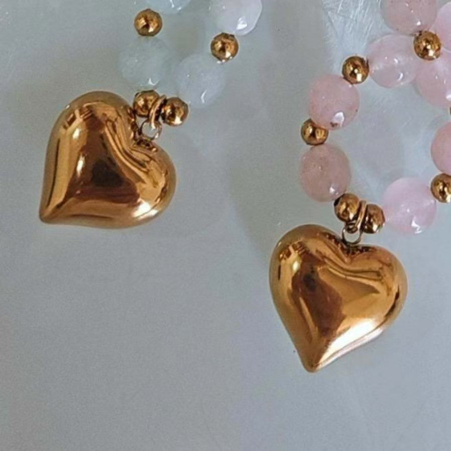 Custom Pastel Gemstone Beaded Puffy Heart Pendant Necklace – Private Label Jewelry OEM