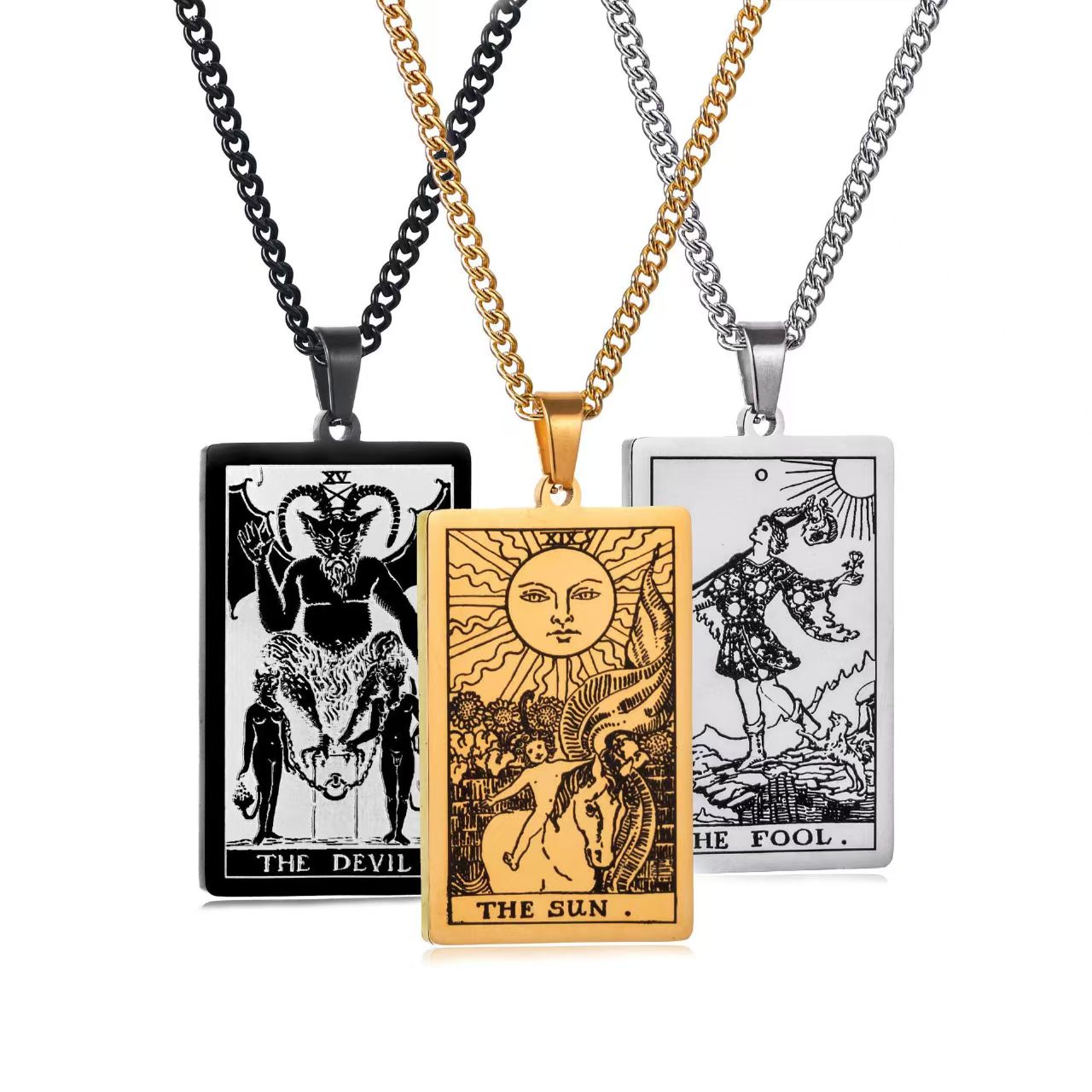 Custom Stainless Steel Tarot Card Pendant Necklace – Personalized Gothic Jewelry OEM
