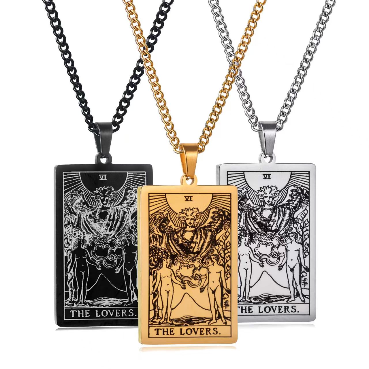 Custom Stainless Steel Tarot Card Pendant Necklace – Personalized Gothic Jewelry OEM