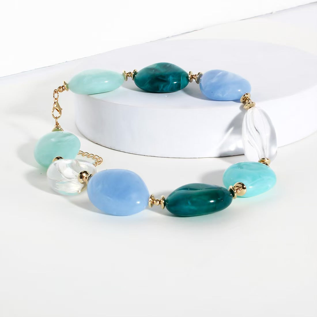 Custom Ocean Blue Irregular Gemstone Statement Necklace – Handcrafted Private Label Jewelry OEM