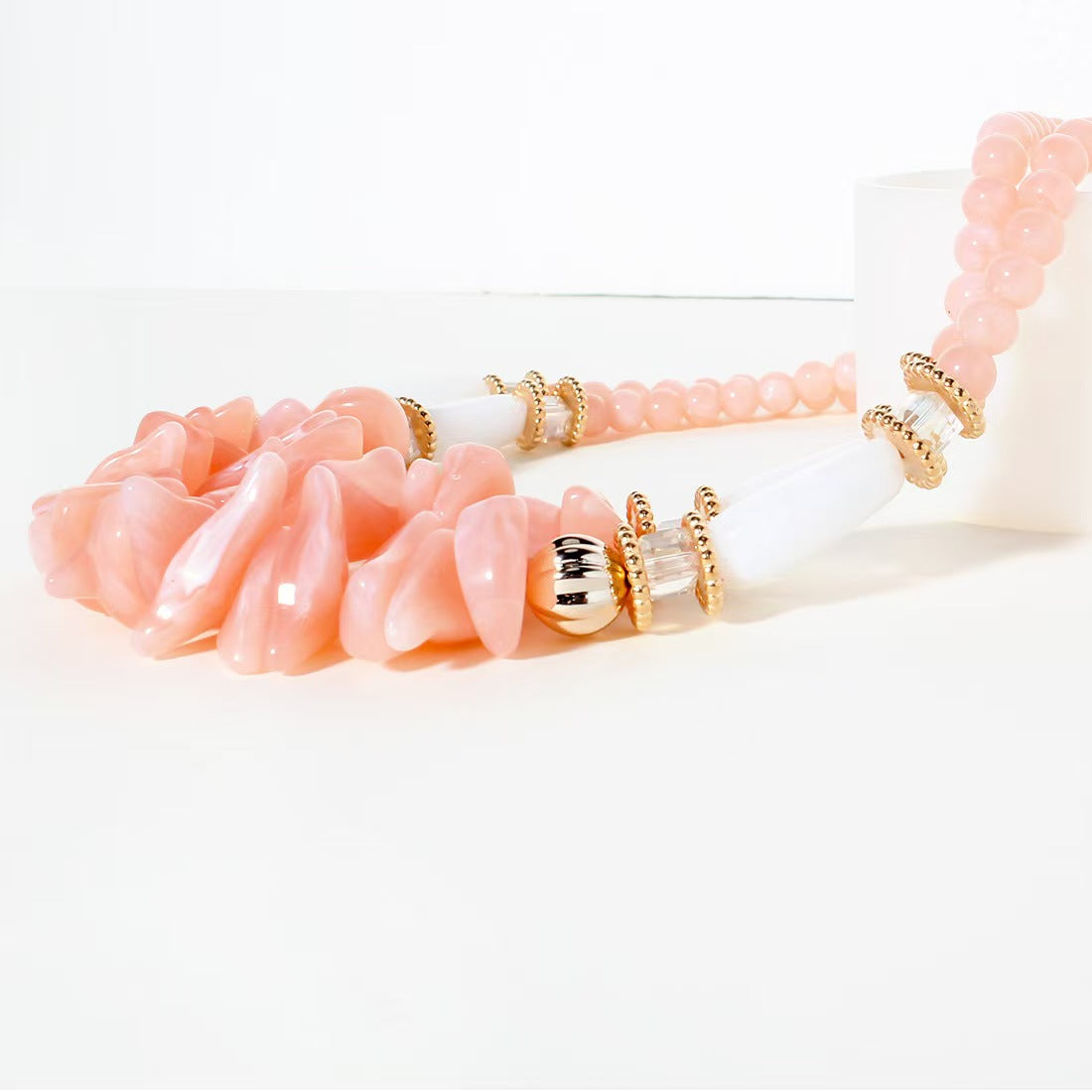 Custom Pink Gemstone Chip Cluster Statement Necklace – Handcrafted Private Label Jewelry OEM