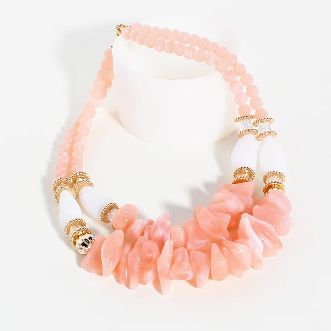 Custom Pink Gemstone Chip Cluster Statement Necklace – Handcrafted Private Label Jewelry OEM