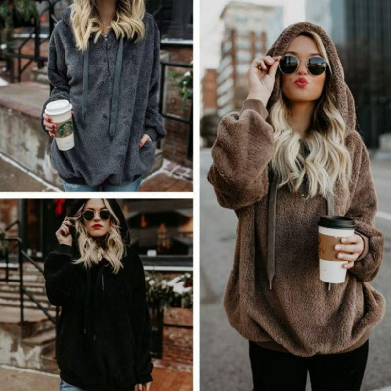 Custom Women’s Teddy Fleece Pullover Hoodie – Private Label Cozy Apparel OEM