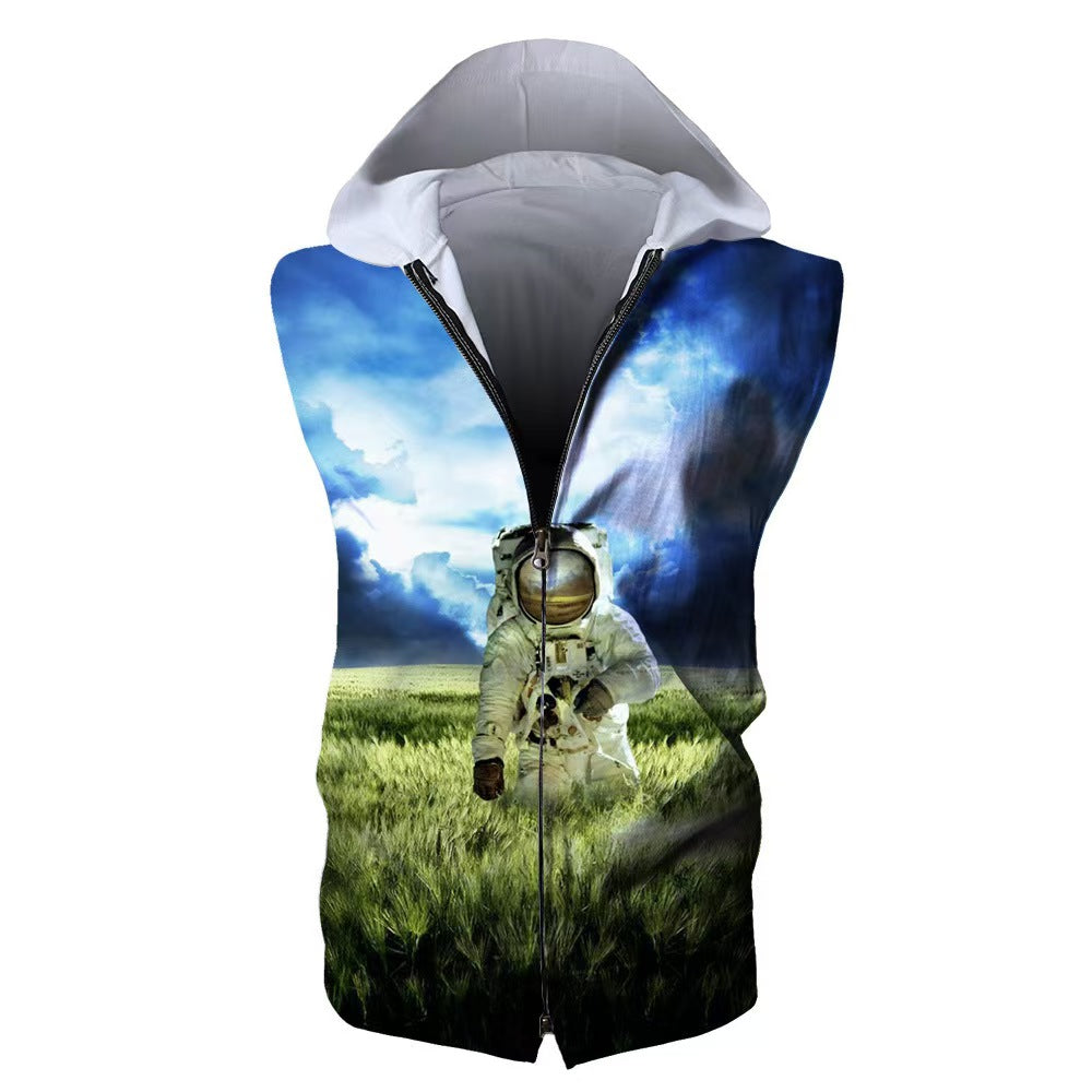 Custom 3D Astronaut All-Over Print Sleeveless Zip Hoodie – Private Label Apparel OEM