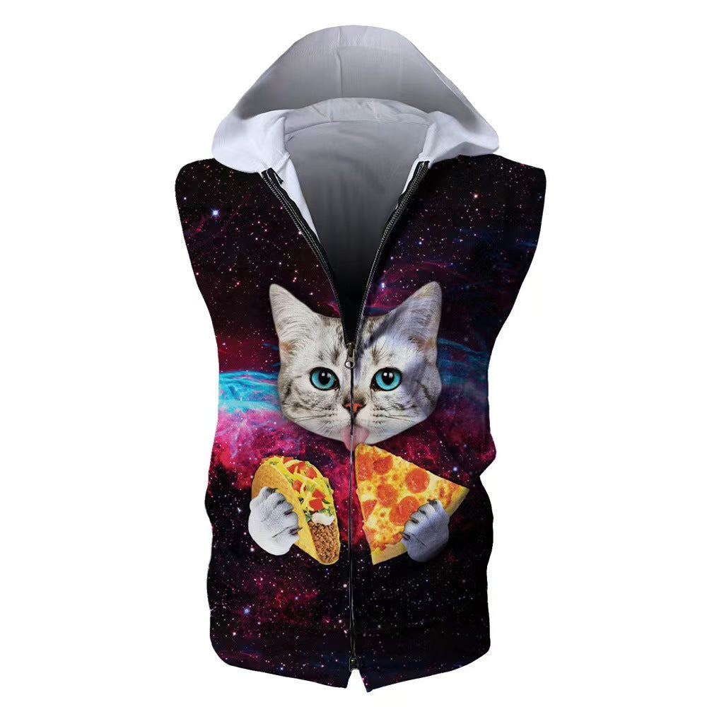 Custom 3D Astronaut All-Over Print Sleeveless Zip Hoodie – Private Label Apparel OEM