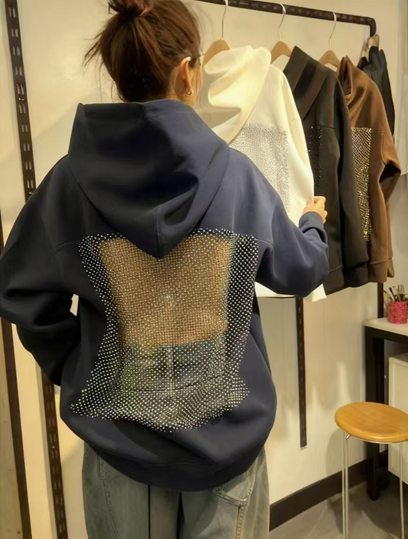 Custom Women’s Rhinestone Mesh Back Oversized Hoodie – Private Label Luxury Streetwear OEM