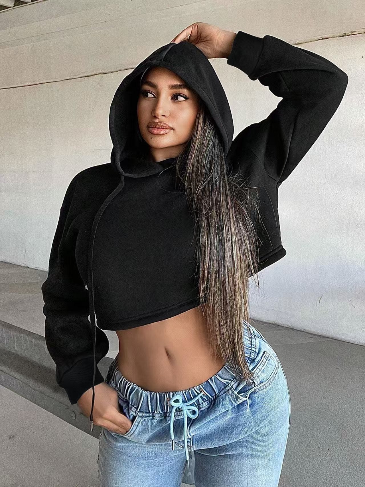 Custom Women’s Asymmetric Layered Cropped Hoodie – Private Label Streetwear OEM