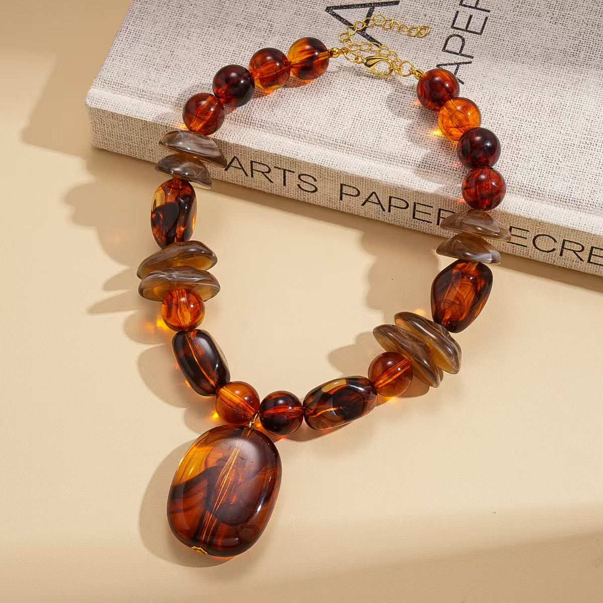 Custom Handcrafted Amber-Style Beaded Pendant Necklace – Private Label Statement Jewelry OEM