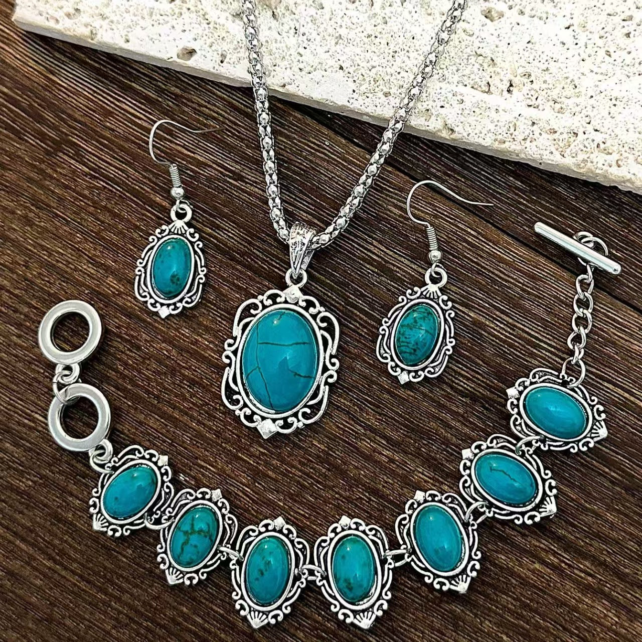 Custom Black Onyx-Style Vintage Jewelry Set – Necklace, Bracelet & Earrings | Private Label OEM