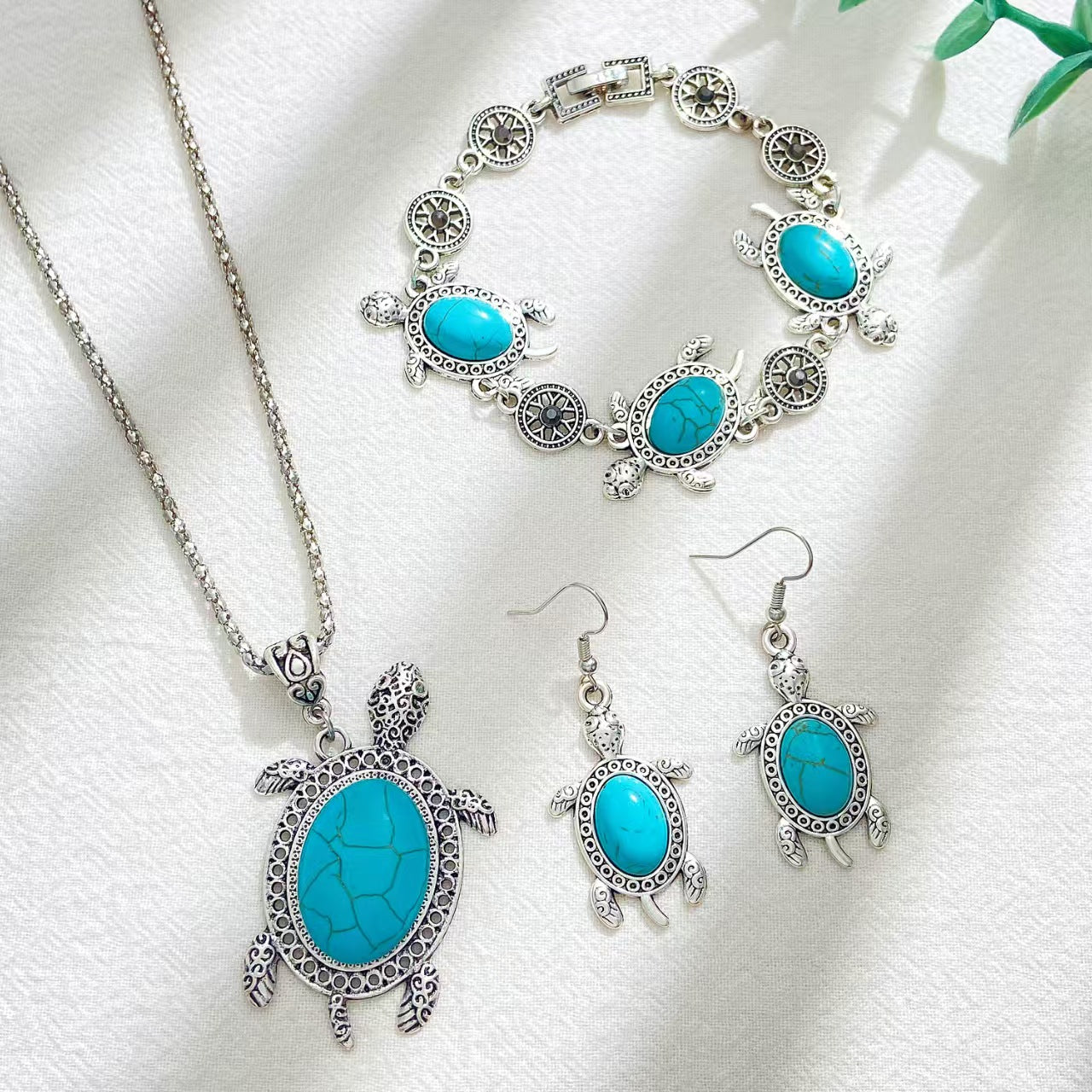 Custom Turquoise Sea Turtle Jewelry Set – Necklace, Bracelet & Earrings | Private Label OEM