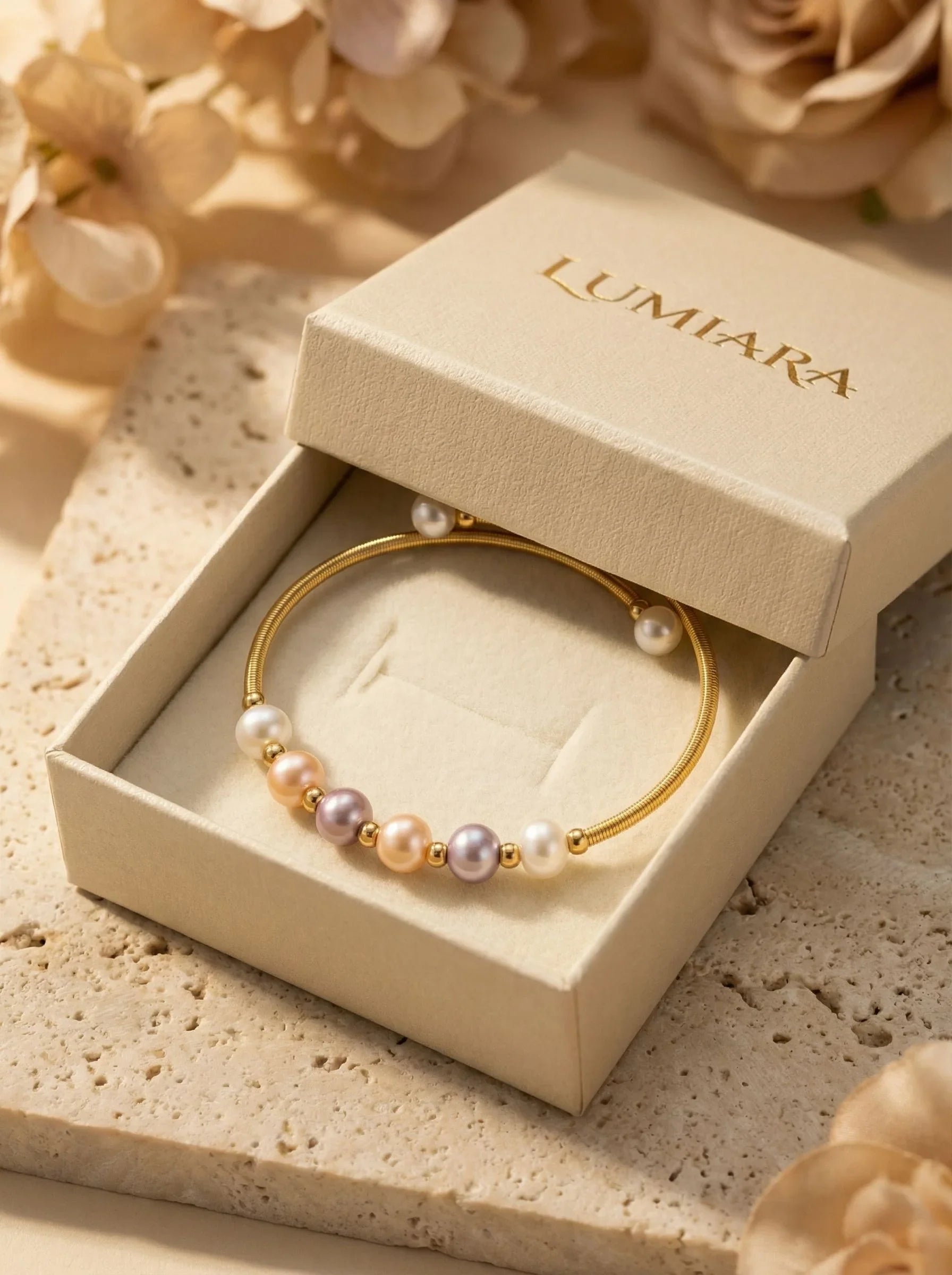 Lumiara 24K vergoldetes mehrfarbiges Perlenarmband, minimalistisch handgefertigt