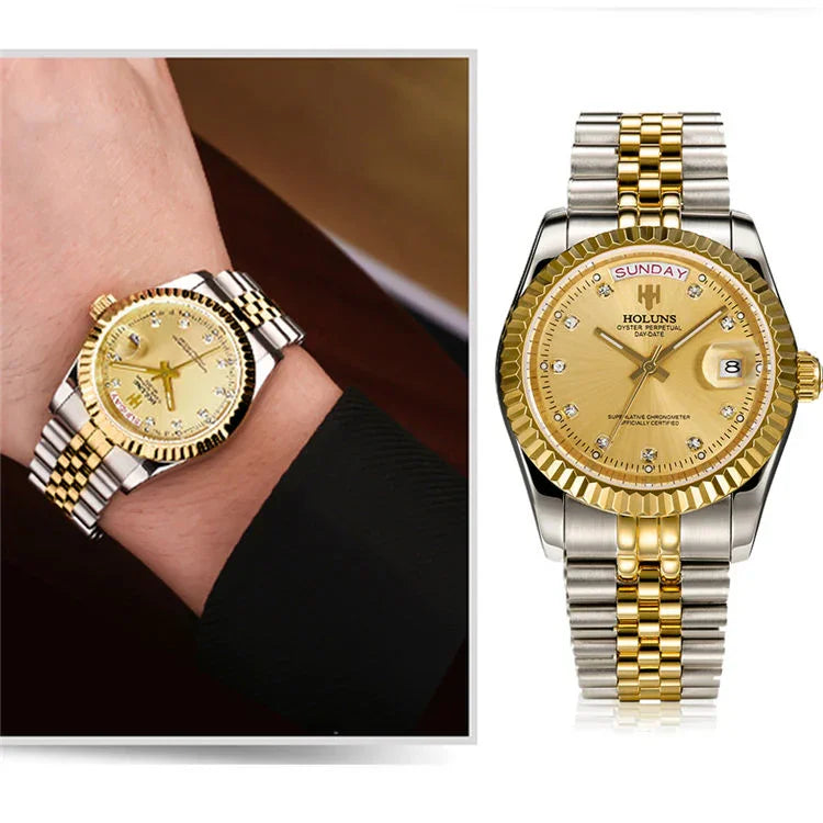 HLS001_Luxury_Automatic_Mechanical_Men_Gold_Watches_2813_Movement_Full