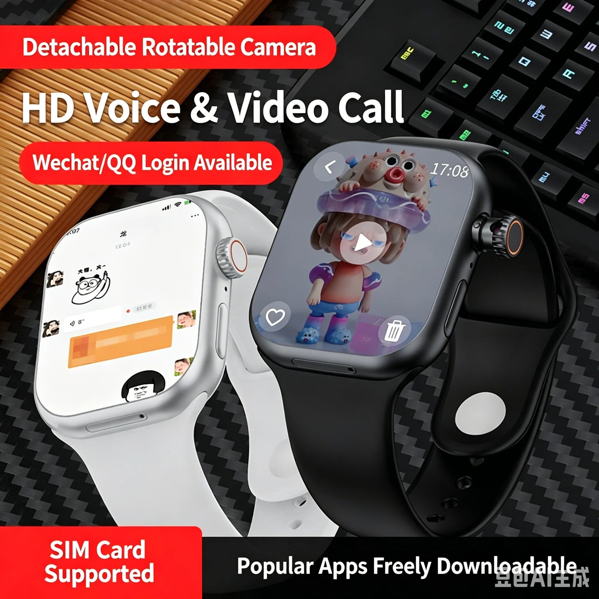 Smartwatch with SIM Card Slot, 4G Calling, Video Calling, Wi-Fi, Android System, Keypad, Rotating Camera, Payment